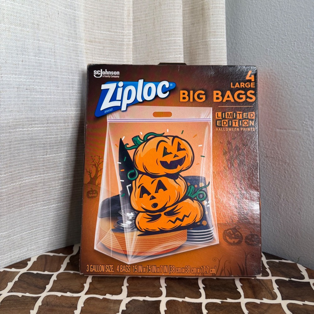 NEW‎ Ziploc Big Bags Halloween Pumpkin 3 Gallon 4ct 15x15x7 Limited Edition